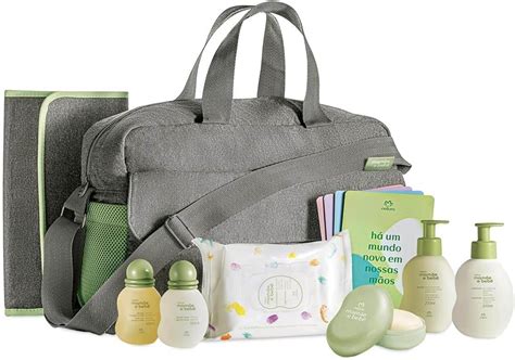 Kit Bolsa Natura Mamãe E Bebê com trocador E Produtos.